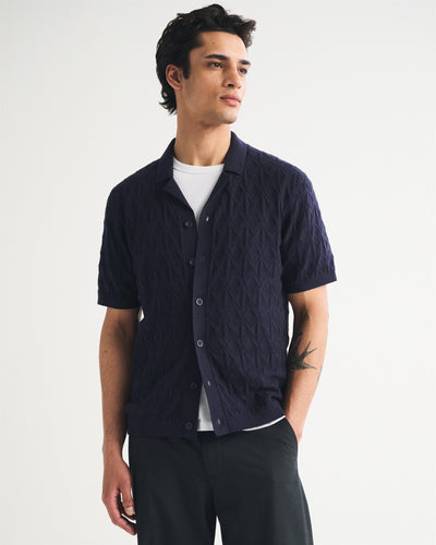 Diamond Stitch Button-Through Sweater Polo