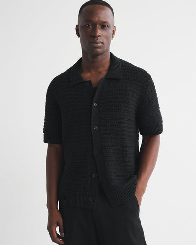 100% Cotton Crochet-Style Button-Up Shirt