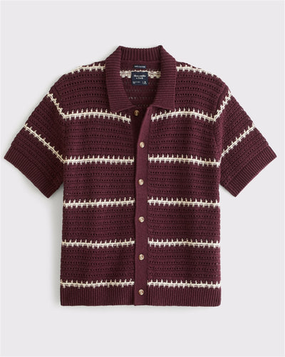 100% Cotton Crochet-Style Button-Up Shirt
