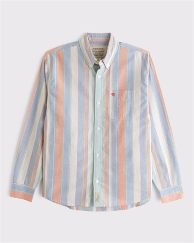 Striped Logo Button-Up Shirt