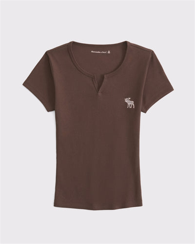 Short-Sleeve Icon Notch-Neck Rib Top