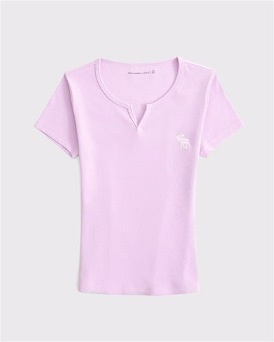 Short-Sleeve Icon Notch-Neck Rib Top