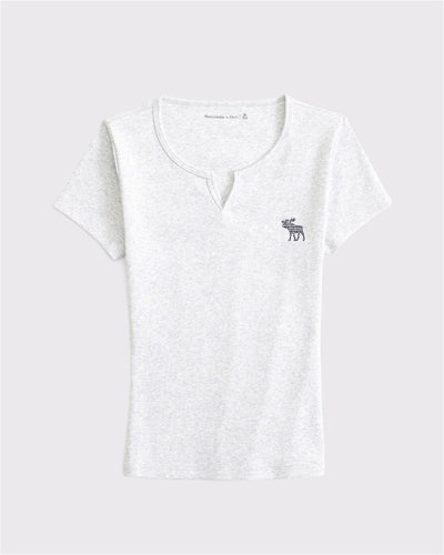 Short-Sleeve Icon Notch-Neck Rib Top