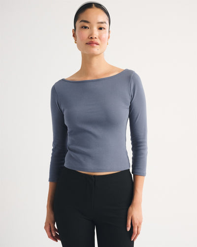 3/4 Sleeve Boat Neck Top