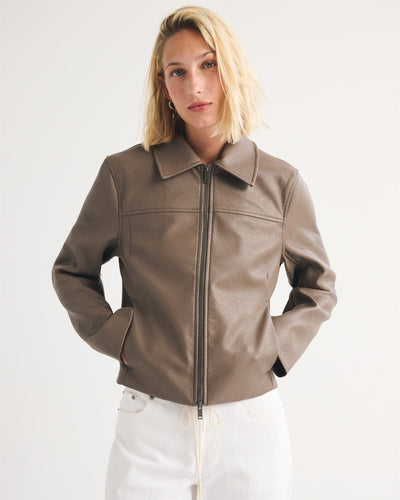 Slim Zip Vegan Leather Jacket