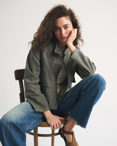 Mock Neck Denim Barn Jacket