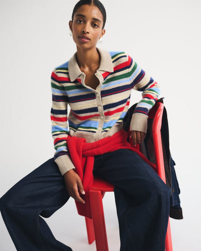 Merino Wool-Blend Shrunken Collared Cardigan