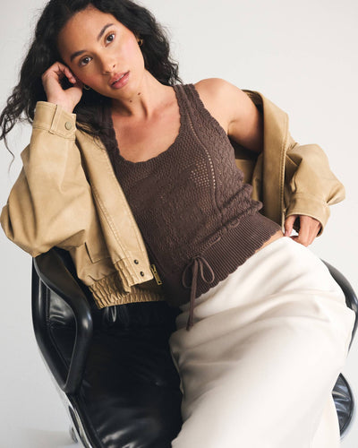Floral Stitched Tie-Waist Sweater Tank