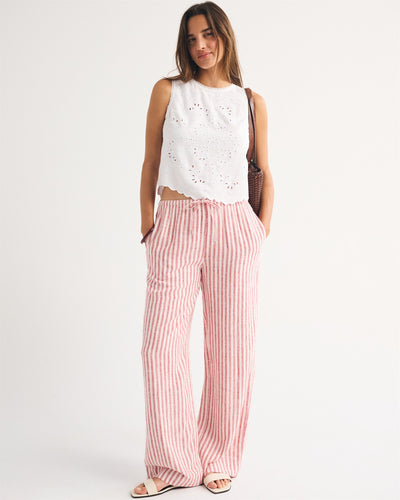 A&F Gemma Linen-Blend Wide Leg Pull-On Pant