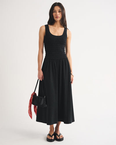 A&F Sydney Smocked Reversible Neckline Knit Midi Dress