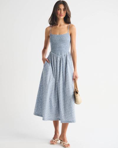 A&F Sydney Smocked Dipped-Waist Midi Dress