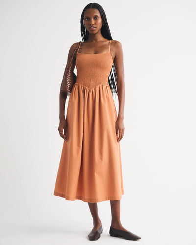 A&F Sydney Smocked Dipped-Waist Midi Dress