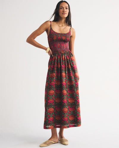 100% Cotton A&F Sydney Smocked Dipped-Waist Maxi Dress