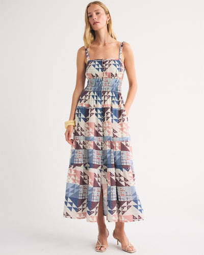 Bra-Free Button-Through Smocked Maxi Dress