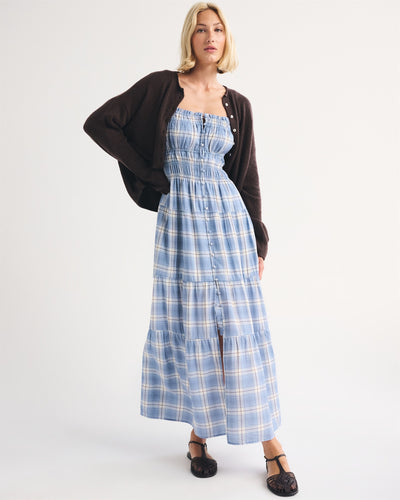 Bra-Free Button-Through Smocked Maxi Dress