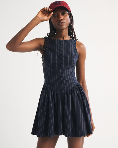 High-Neck Dipped-Waist Mini Dress