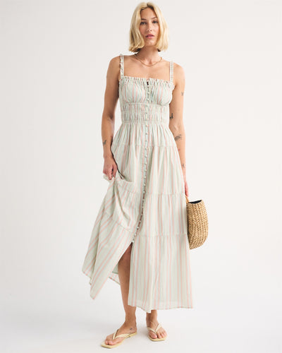 Bra-Free Button-Through Smocked Maxi Dress