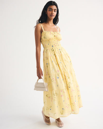 Bra-Free Button-Through Smocked Maxi Dress